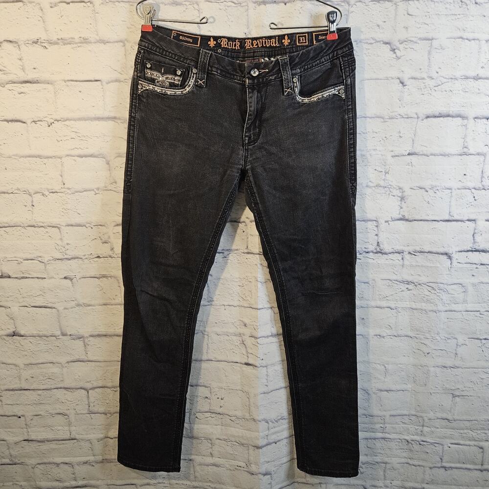 Rock Revival Women's Size 31 Sherry Skinny Black Jeans, Embellished